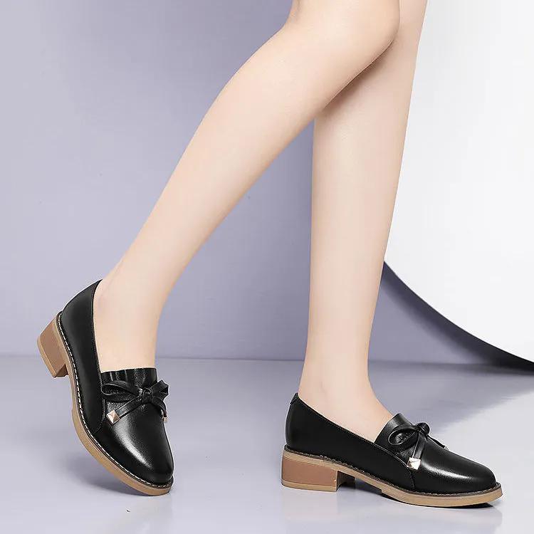 WTEMPO Women Large Size Casual Soft Sole PU Pumps Spring Autumn Solid Color Faux Leather Slip-on Shoes for Working