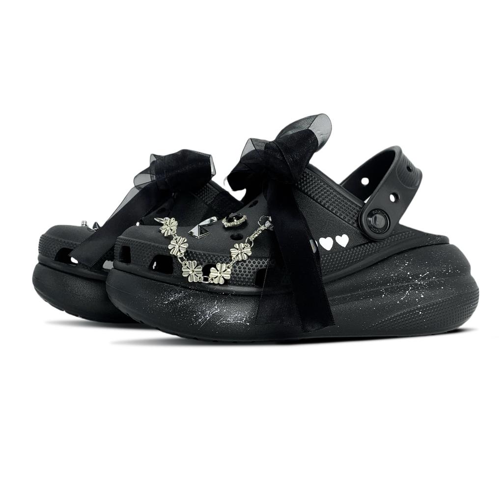 Crocs Classic Crush EVA Dark Night Gothic Gothic Bow Fashion Hole Shoes Women's Black