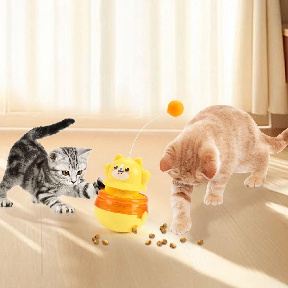 

Plastic Cat 3 in 1 Interactive Toy Cartoon Cat Track Balls Toy Catch Training жёлтый