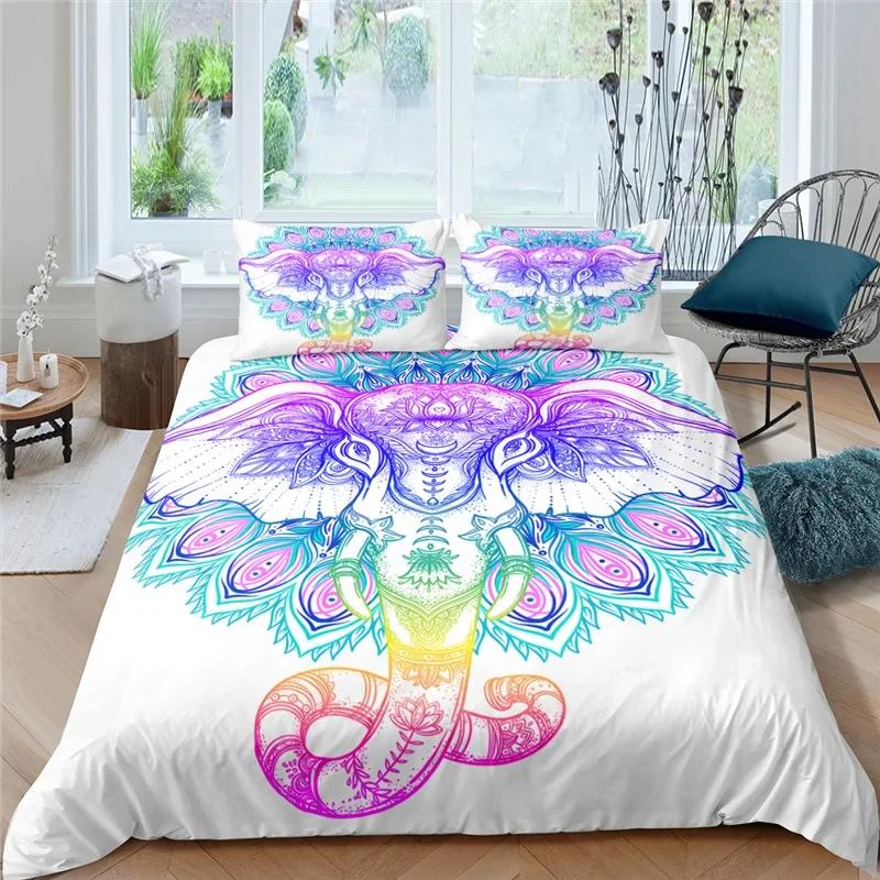 3D Printed Elephant Bedding Set for Boys Adults Teens Ganesha Duvet Cover Set Queen Size Polyester Bohemian Style Luxury