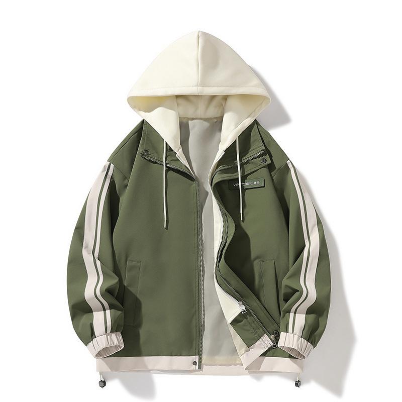 Jacket Men's New Fashion Teen Contrasting Color Jacket Men's Fake Two-Piece Loose Casual Jacket