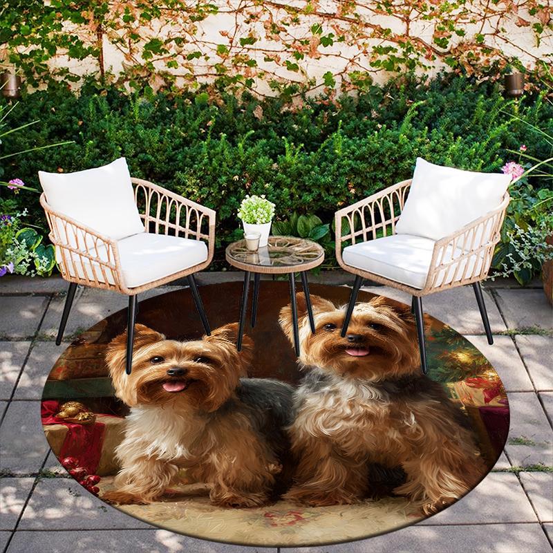 Two Yorkshire Terriers Pattern Round rug,Carpet Rug for Living Room Bedroom Sofa Playroom Decor,Non-slip Floor Mat,Holiday Gifts and Birthday Gifts