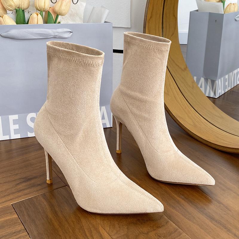Short boots women's autumn and winter suede thin heel pointed thin boots sexy royal sister red sole high heels boots