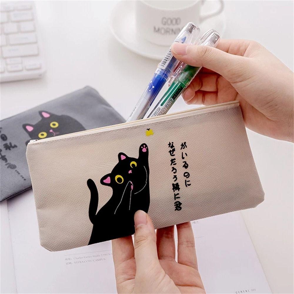 Cute Cat Children Gift Canvas Women Stationery Cosmetic Bag Pen Bags Pencil Bag Pencil Case