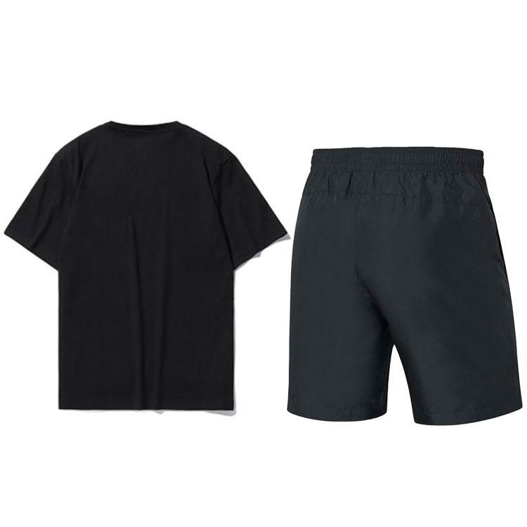 Li-Ning Solid Color Logo Print Round Neck Pullover Short Sleeve T-Shirt Quick Dry Fitness Running Sports Shorts Casual Sports Suit AHSS481-1+AKSS985-1
