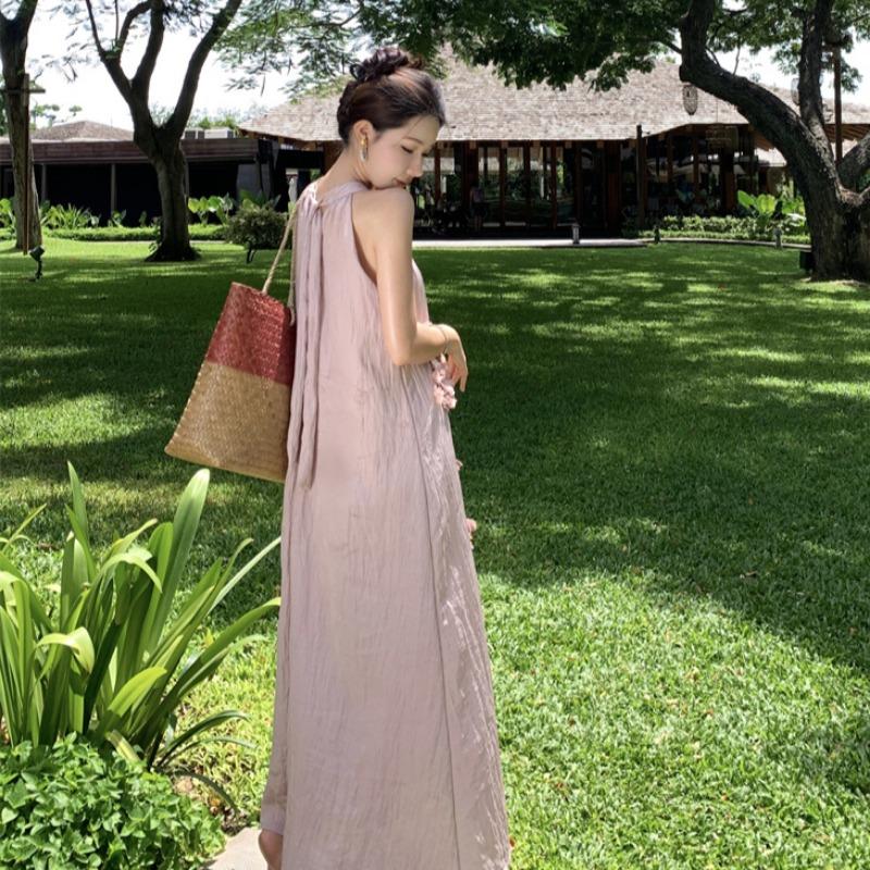 Summer New Elegant Flower Neck Pleated A-Line Loose Dress