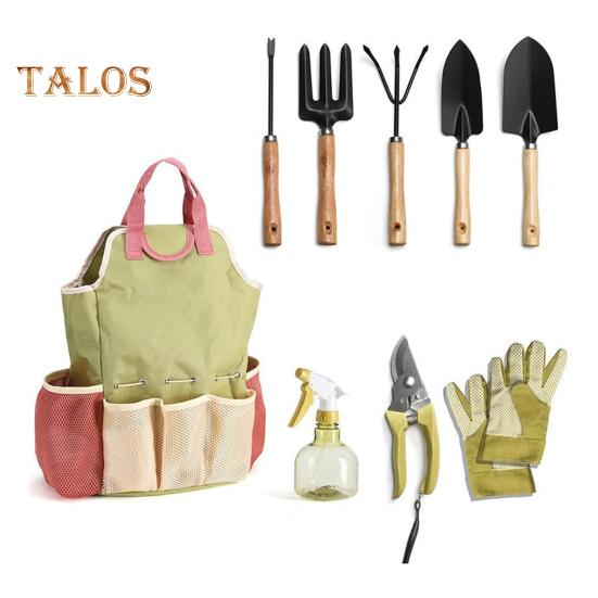 Bahçe Aletleri Seti Karbon Çelik Ahşap Saplı Mala Ağır Hizmet El Tırmığı Çatal Saklama Çantası ile Ev Bahçıvanları için Bahçecilik Hediyeleri