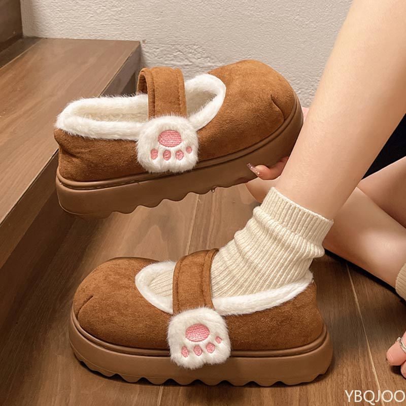 

Теплые ботильоны с круглым носком, повседневные удобные женские балетки, милые хлопковые зимние сапоги с кошачьей лапкой, зимняя толстая подошва, обувь для дома и улицы 38 коричневый