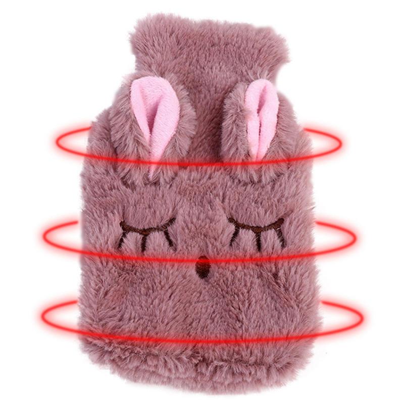 Winter Hot Water Bottle Reusable Hand Warmer Stress Pain Relief Detachable Plush Soft Cozy Cover Cute Fleeced Hand Warmer