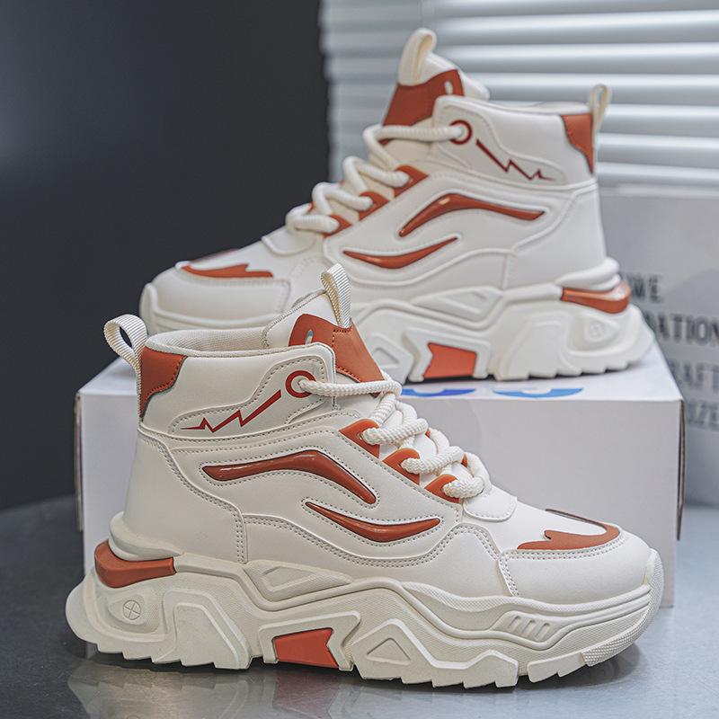 Men's Shoes Autumn Breathable Youth Casual Running High-top Sports Shoes Thick-soled Heightening Versatile Little White Dad Trendy Shoes