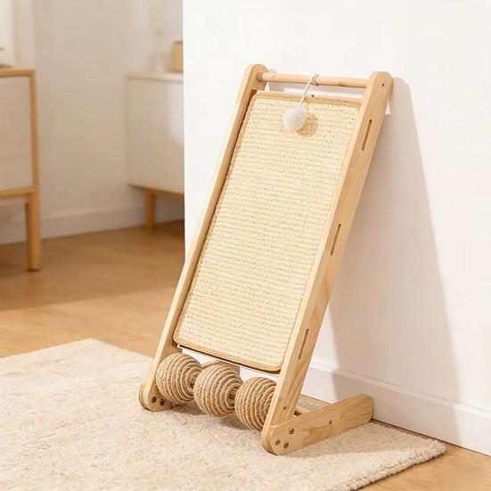 Angled Cat Scratcher Sisal Cat Scratch Ramp Tilted Cat Scratching Board with Toy Balls for Indoor Cats Kitties Home Furniture Protection