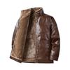 2025 Men's Windproof Leather Jacket - Solid Color, Stand Collar for Middle-aged & Elderly, Business Casual