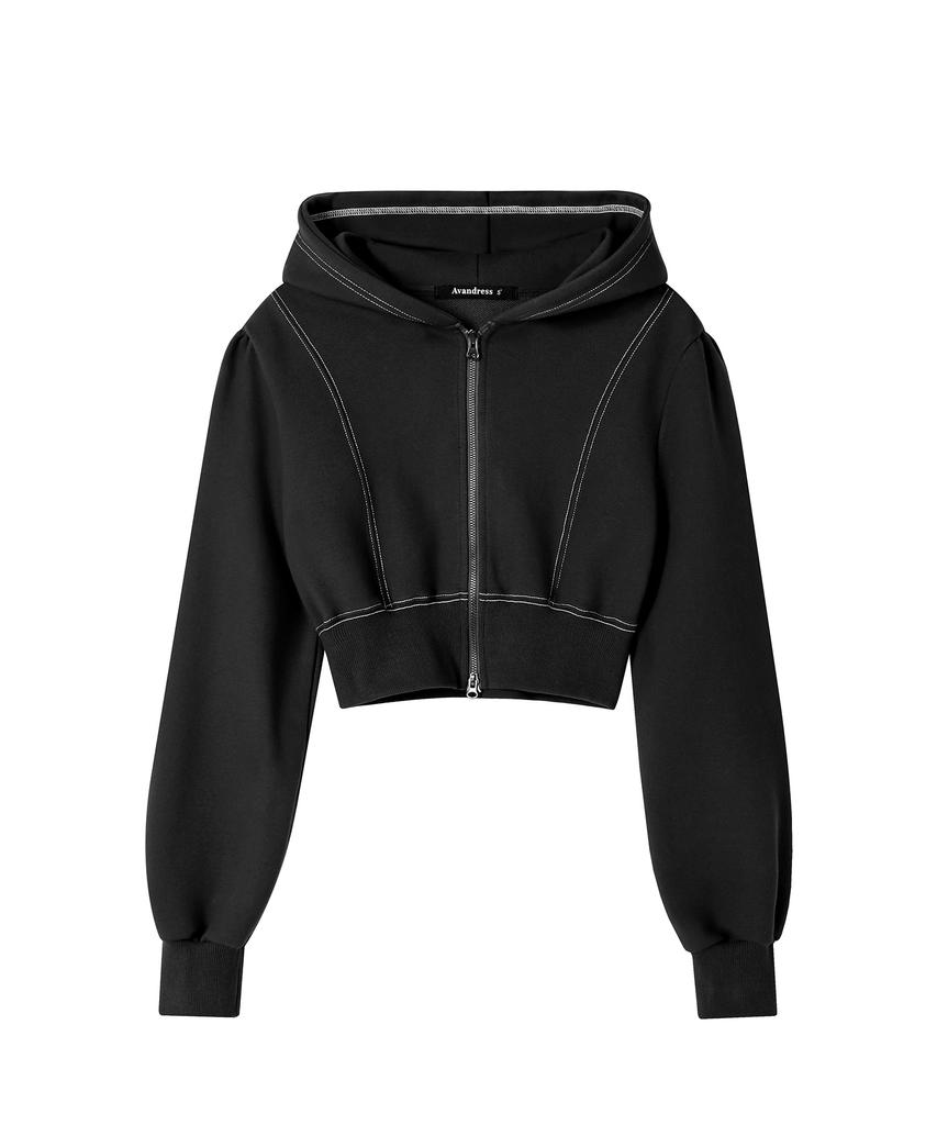 Avandress Rora Stitch Crop Hood Zip-Up - 3Col