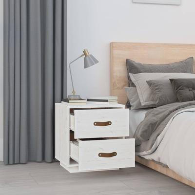 Nightstand White 40 X 34 X 45 Cm Solid Pine Wood