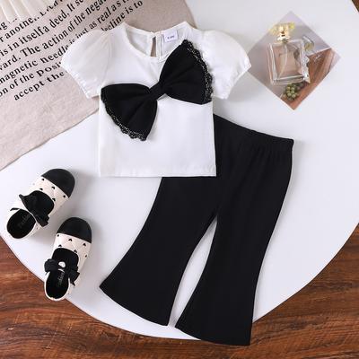 Summer Children's Fashion Set with Puffed Sleeves, Short Sleeves and Slightly Flared Trousers