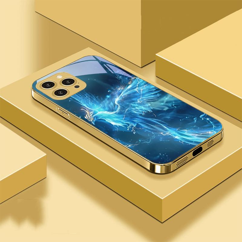 Złoty Feniks Rozwijający się Dla IPhone 16 Pro Max 15 P Ro 14 13 Plus 12 Mini 11Pro Max XS Max XR Złote Hartowane Szkło Etui na Telefon