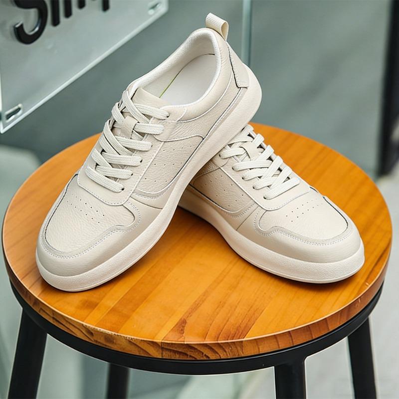 Leather men's shoes first layer cowhide white shoes men's casual single shoes hollow white board shoes men's sports shoes