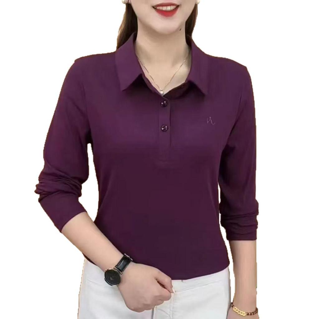 Autunno 2026 Polo a Collo Classico Monocolore Versatile Top Fashion a Manica Lunga da Donna