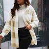 Women's Winter Warm Hooded Plaid Mid-Length Plush Cardigan Jacket