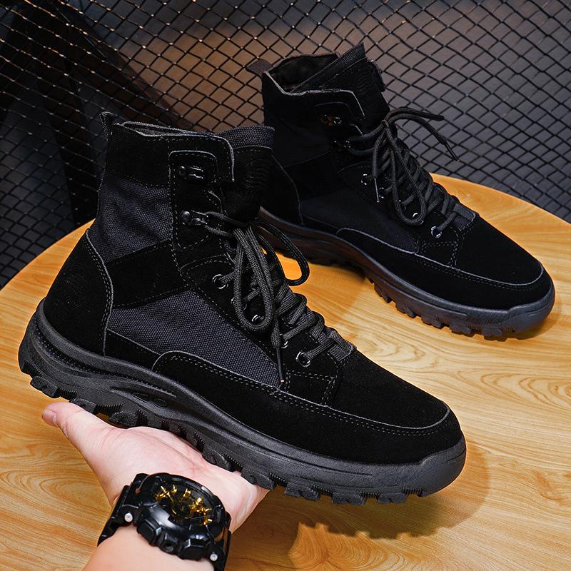 2025 New Martin Boots Hiking Shoes High-top Trend Platform Casual Sports Men's Versatile Solid Color Lace-up Shoes