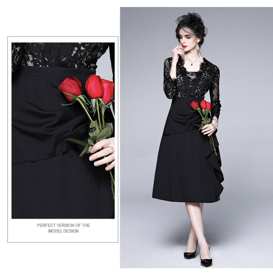 EightSTAR Dress Party Dress with Wedding Midi Long For Women In Their and 40s Sleeves, Dress, Dress, A-Line, See-Through, Sleeves, Ruffles, Stylish,