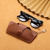 Portable Retro Handmade PU Leather Glasses Bag with Lanyard Hanging Sunglasses Case Simple Glasses Storage Box Sunglasses Case