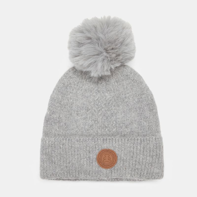 Angora Knit Hat with Leather-effect Logo Crest Woman LULU CASTAGNETTE