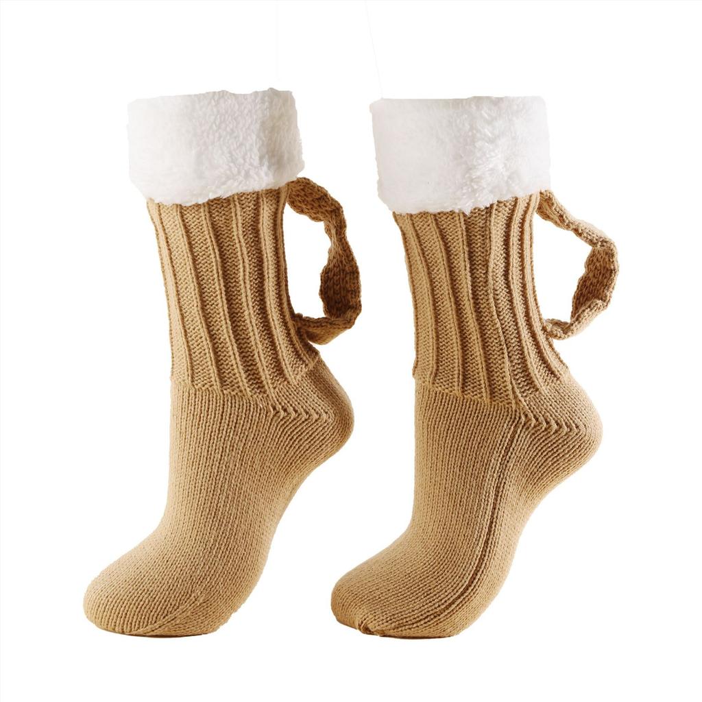 Beer Socks Chunky Yarn 3D Beer Mug Knit Socks Autumn Winter Warm Acrylic Mid-Calf Floor Socks for Women Men Christmas Gift