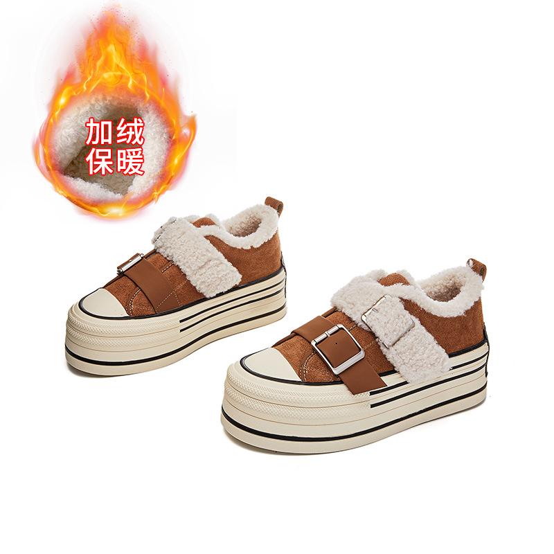 Leather little white shoes women's winter new thick-soled muffin shoes women's velvet thermal board shoes casual versatile women's shoes