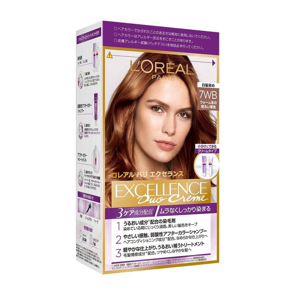 Paris Excellence R Cream Hair Warm Light Chestnut Brown L'Oreal Color, 7WB, (Quasi-drug)
