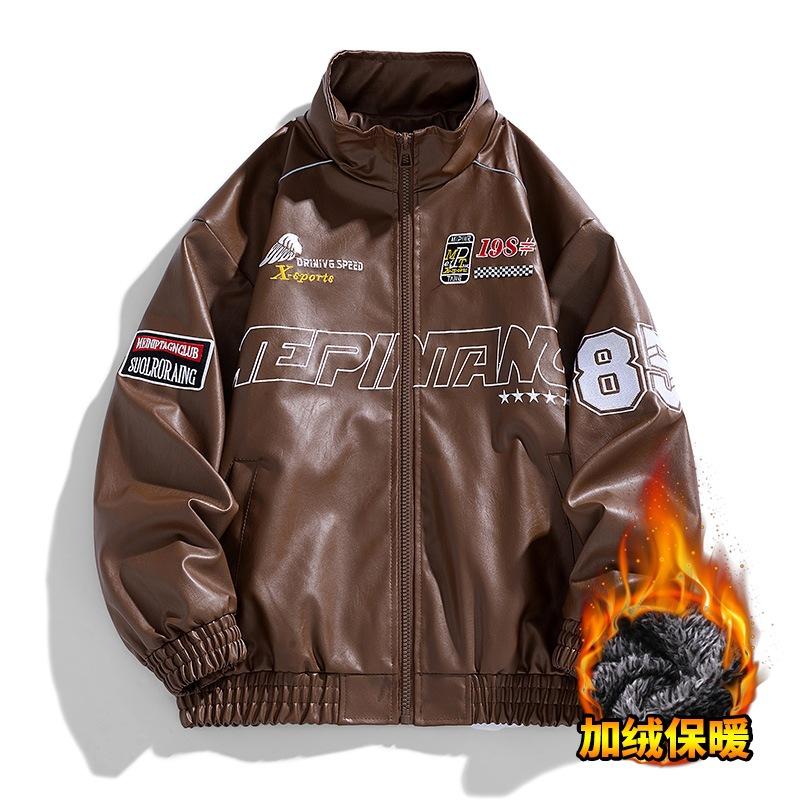 Winter velvet leather jacket men's leather jacket new color matching men's jacket pu jacket locomotive clothing leather jacket men
