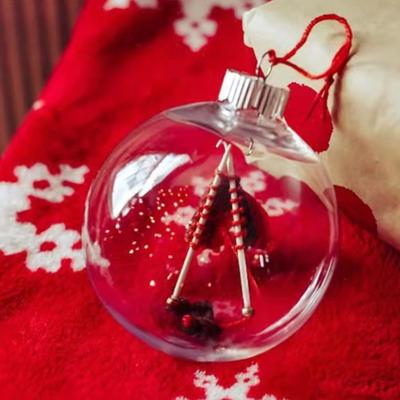 Holiday Sewing Snow Ball Ornament Plastic Clear Balls Xmas Hanging Ornament Seamstress Gift for Knitters Yarn Lovers