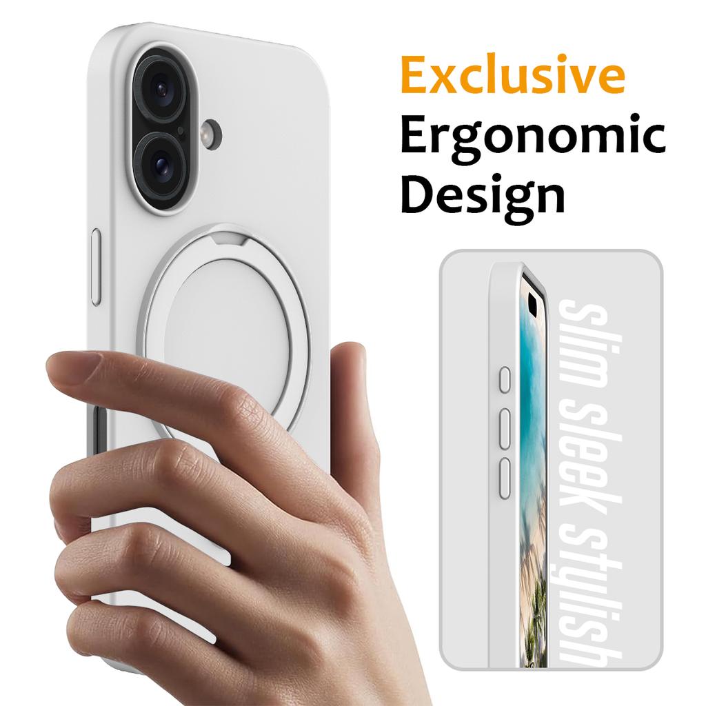 For iPhone 16 Case Compatible with MagSafe Kickstand PC+Silicone Phone Cover