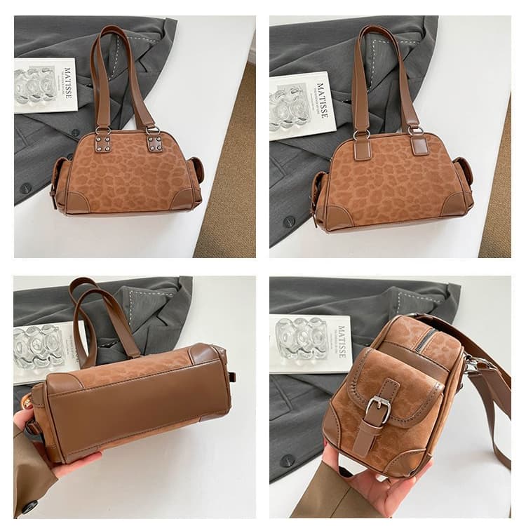 Leopard print Boston bag women's vintage shoulder bag