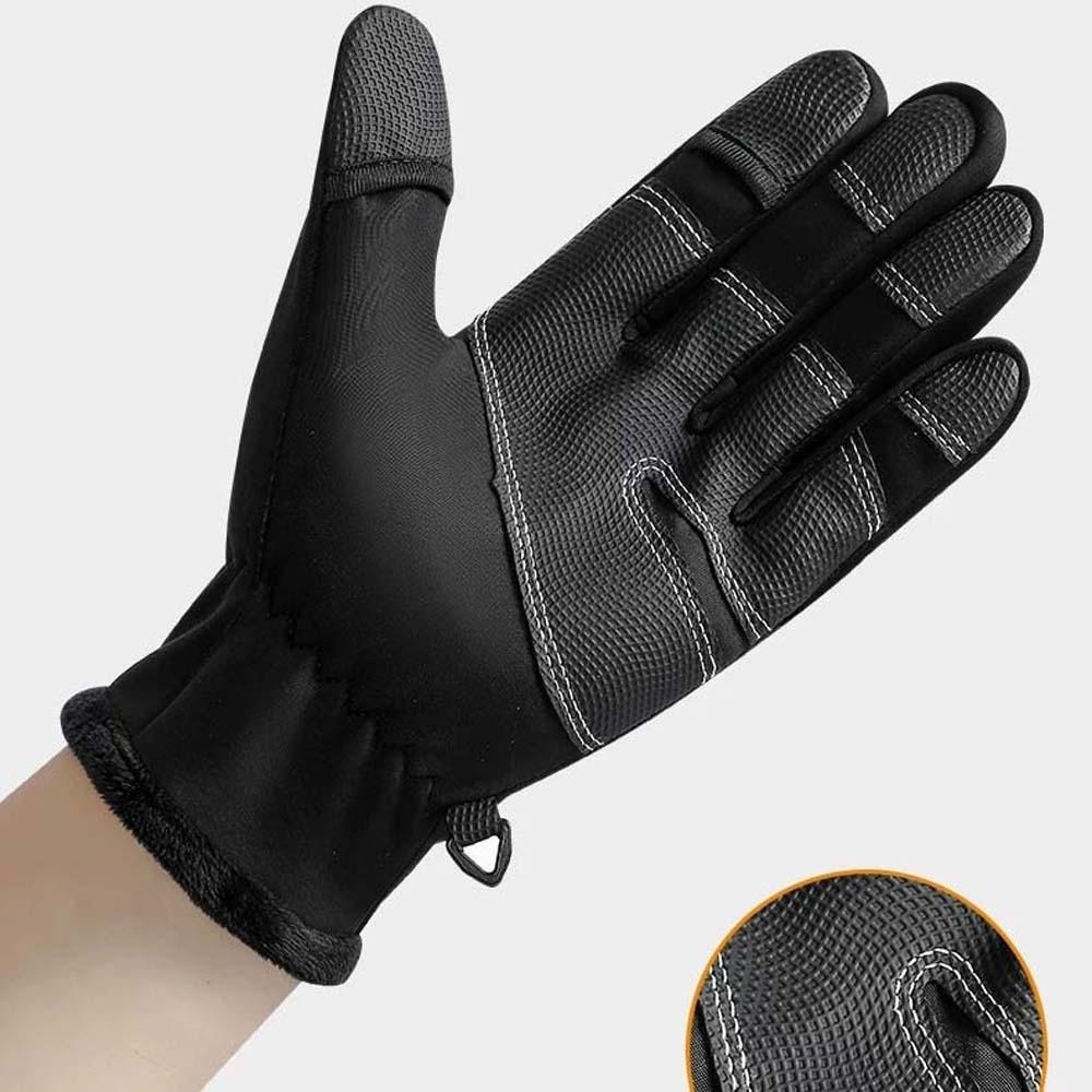 Anti-slip PU Anti-cold Mittens Soft Windproof Finger Mittens Gift Plush Thickened Gloves  Skiing