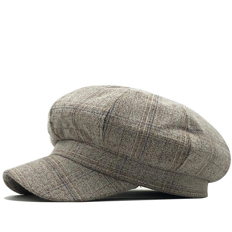 Hat Ladies Fashion Checkered Octagonal Beret Literary Retro Painter Hat Versatile Peaked Hat Tide