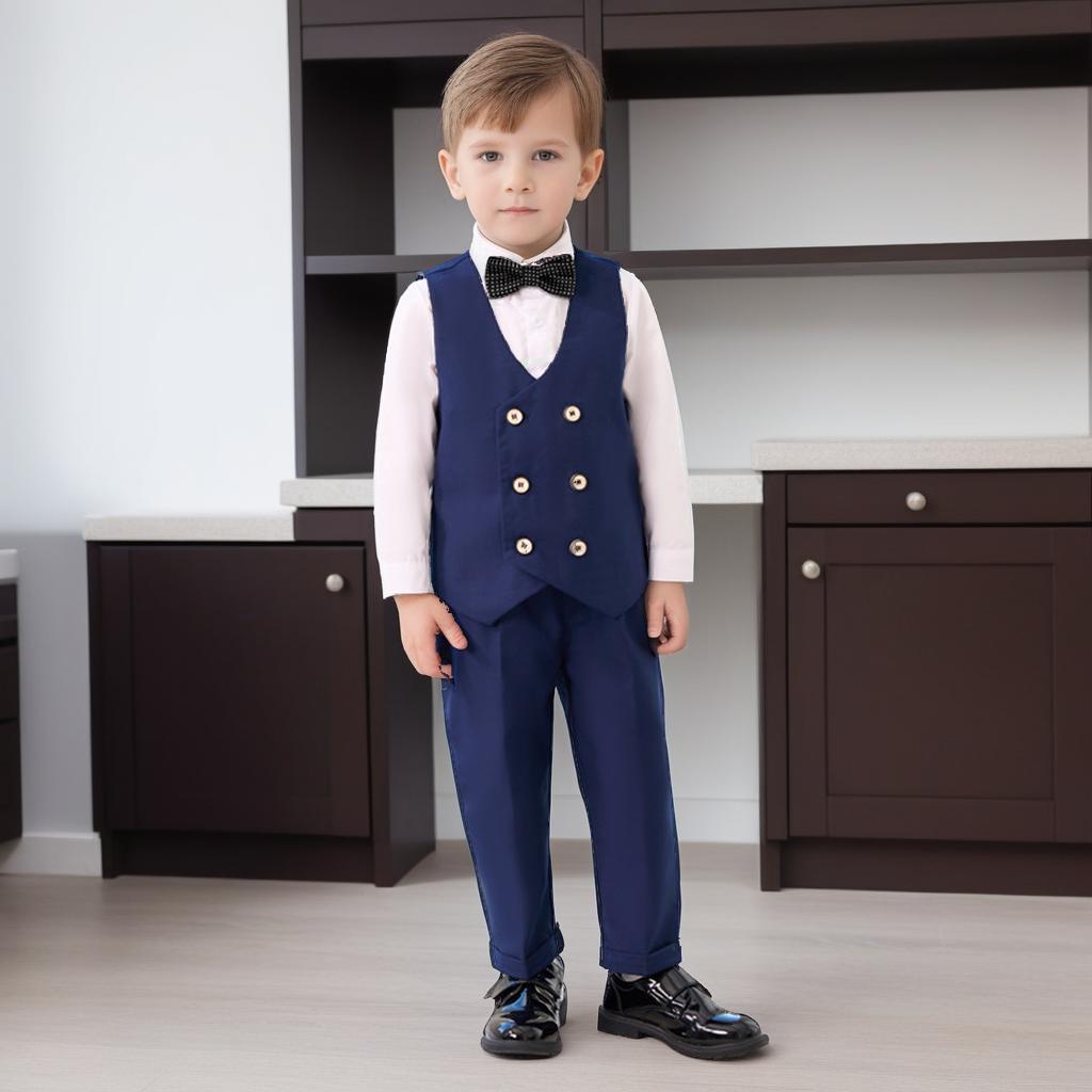 Kids Vest Suit Set Spring Flower Boy Wedding Outfit Baby Birthday