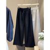 Elastic waist lace-up casual pants women's autumn new solid color loose and thin versatile simple straight wide-leg pants