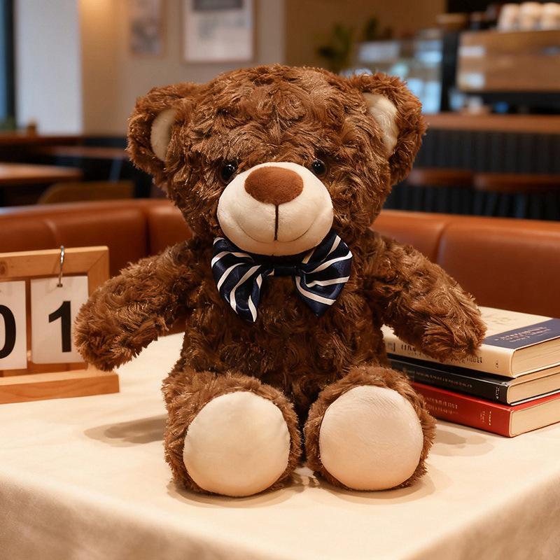 Adorable Striped Bow Tie Teddy Bear Plush Doll for Kids 28cm, 0.15kg