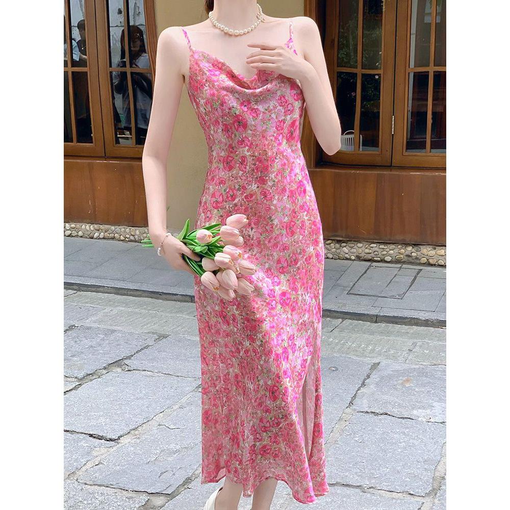 Elegant French Chic Floral Pink Cami Dress - Slimming and Stylish Summer Wear