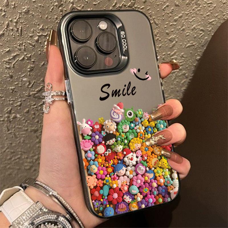 Colorful Flowers Big Eyes Phone Case For iPhone 11 12 13 14 15 Pro Max Plus Mini XR XS X 7 8 Plus SE2 Shockproof Plating Cover