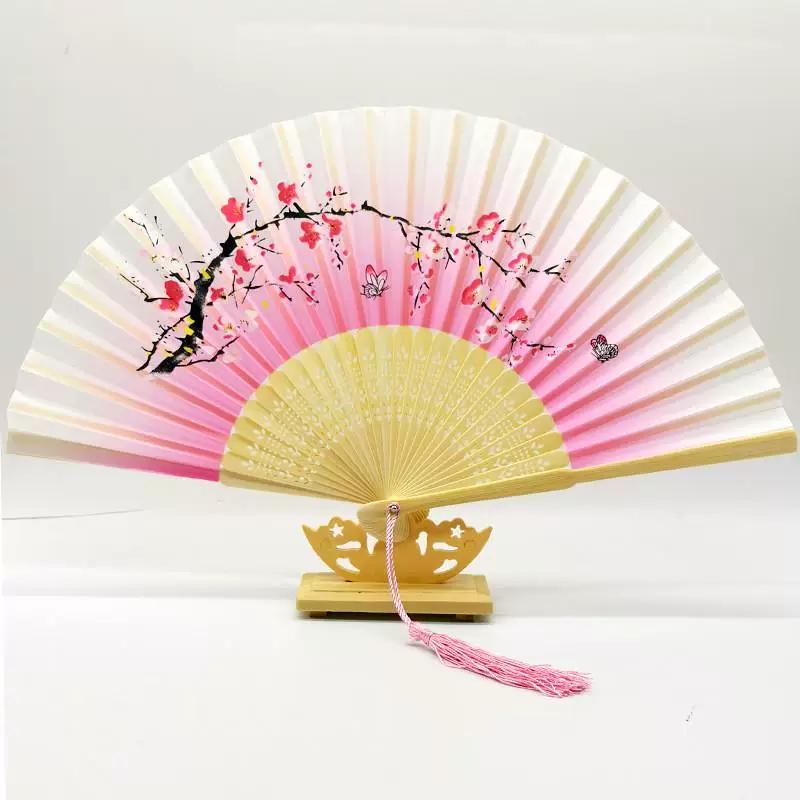 Chinese Style Folding Fan for Men, Portable, Retro Style, Classical, Traditional Hanfu, Black and Green, Bamboo Design