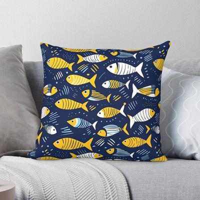 Blue And Yellow Fish Square Pillowcase Polyester Linen Velvet Printed Zip Decor Throw Pillow Case Bed Cushion Cover Wholesale