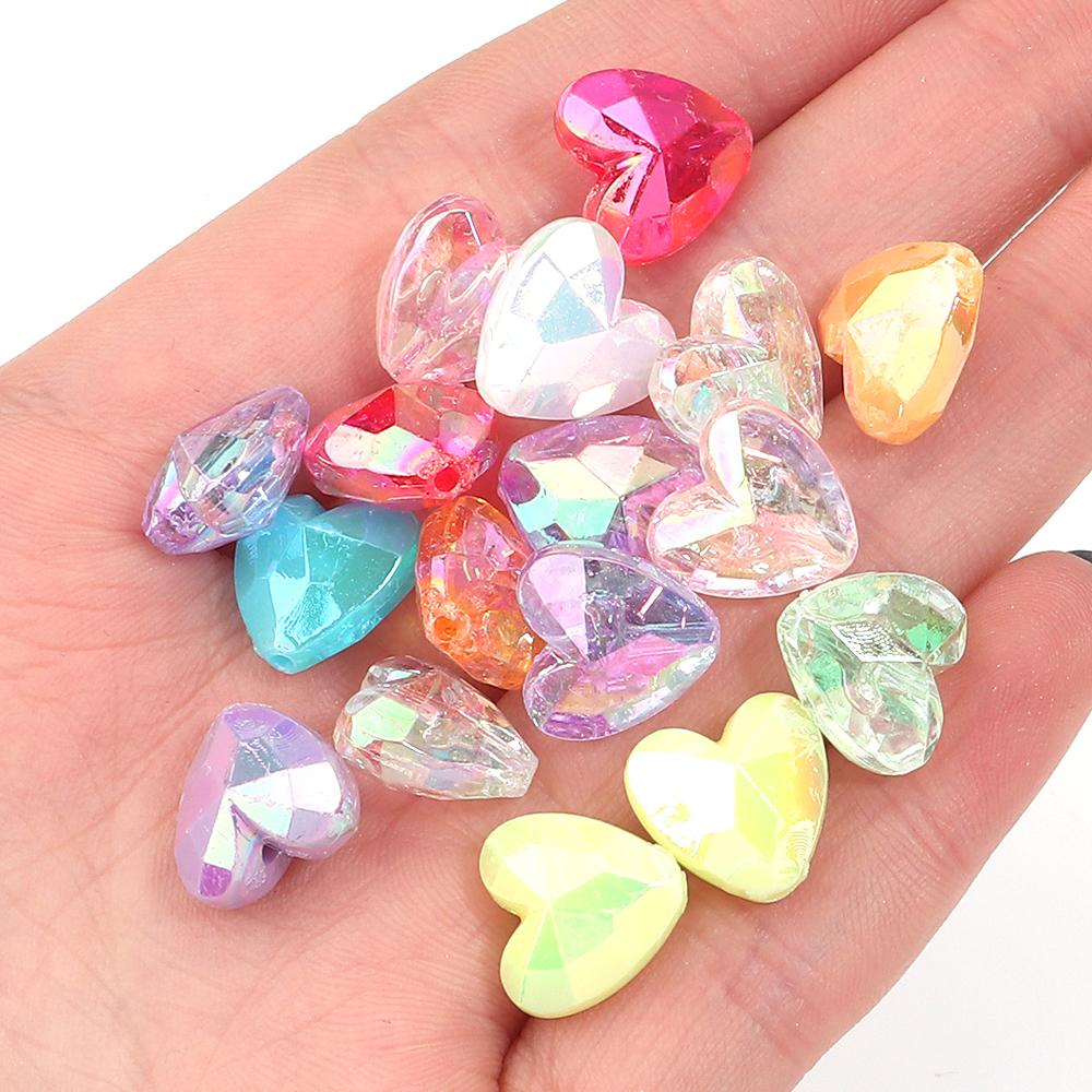 10/100Pcs/lot AB Color Love Heart Acrylic Beads Mixed Color Loose Spacer Beads for Bracelet Necklace Jewelry Making Accessories