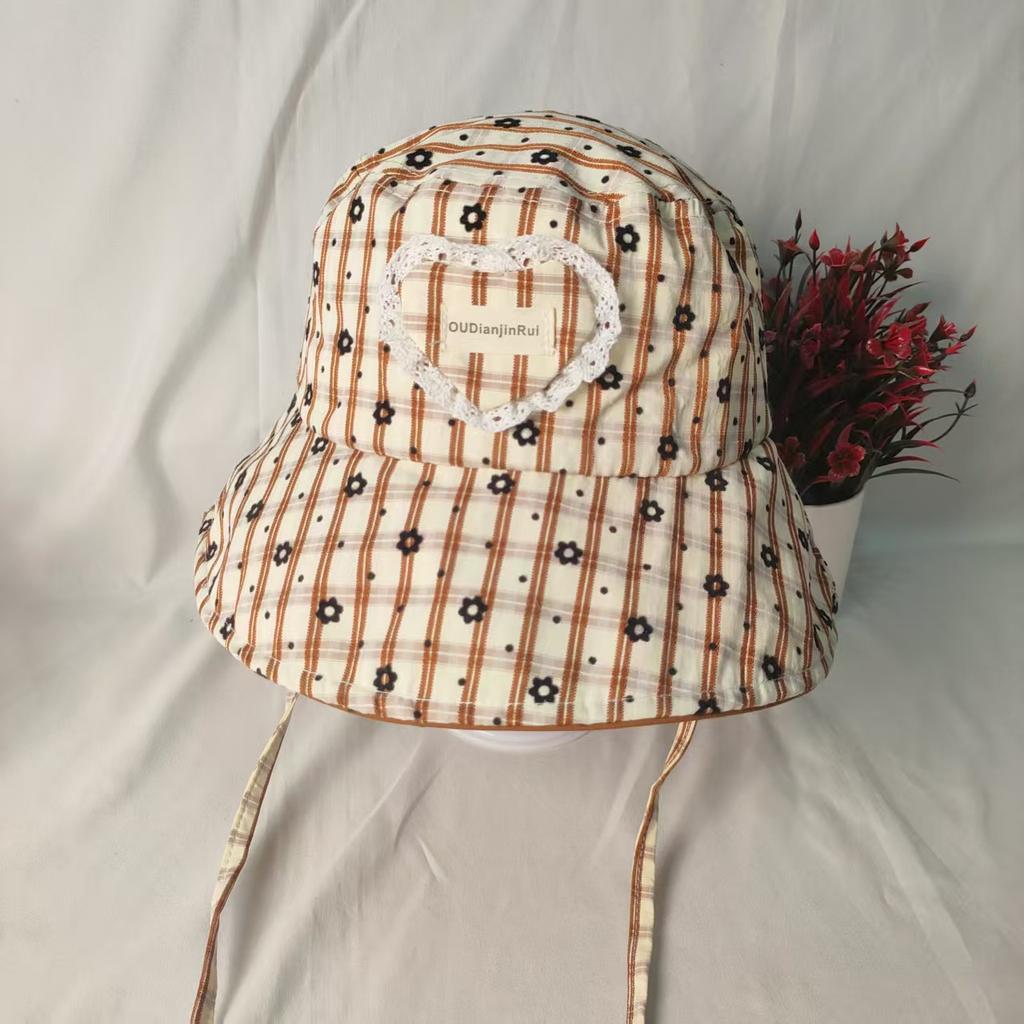 Sweet Love Small Flower Plaid Fisherman Hat Children's New Summer Outdoor Versatile Sunshade Sun Hat