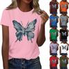 Ladies' Loose Comfortable Casual Fashionable Butterfly Print Round Neck Short Sleeved Shirt