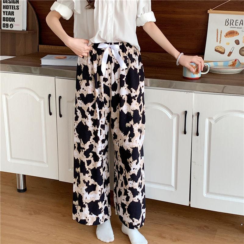 Cotton and Silk Pajama Pants Women's Summer Thin High-waisted Wide-leg Pants Spring and Autumn Large Size Loose Straight Casual Trousers Mopping Pants