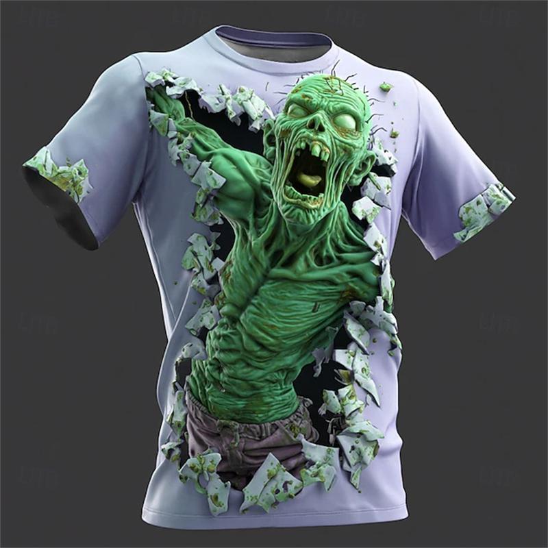 New Halloween Pumpkin Print Men's T Shirt Personality Hip Hop Trend Short Sleeve T-Shirts Y2k Clothes Casual Funny Terror Tops