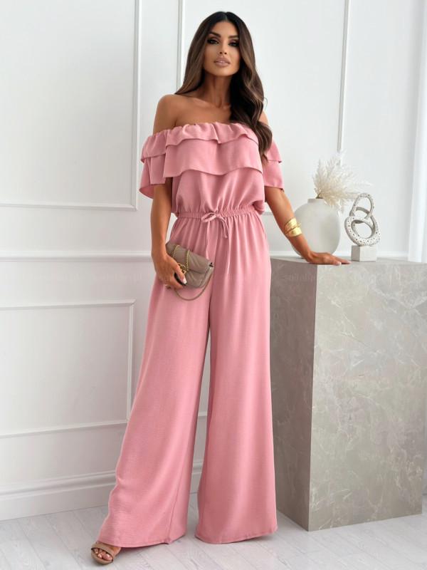2024 One-Shoulder Ruffle Tie-Waist Wide-Leg Jumpsuit for Women