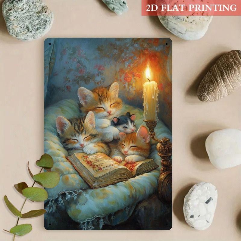 Vintage Style Metal Tin Sign Cute Cats Dogs for Cafe Interior